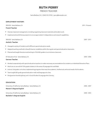 French Teacher Resume