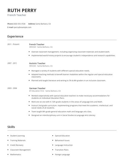 French Teacher Resume