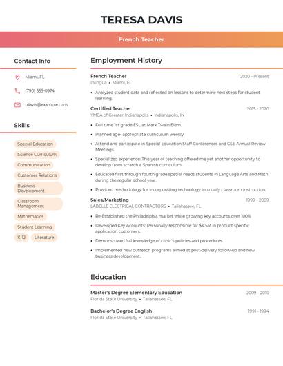 French Teacher Resume