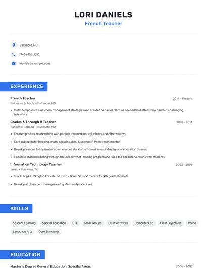 French Teacher Resume
