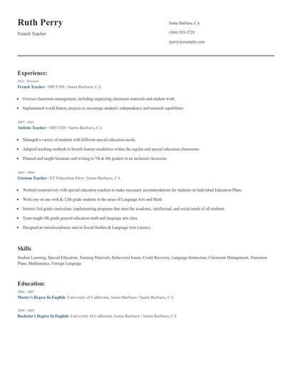 French Teacher Resume