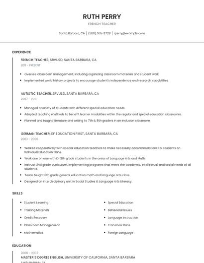French Teacher Resume