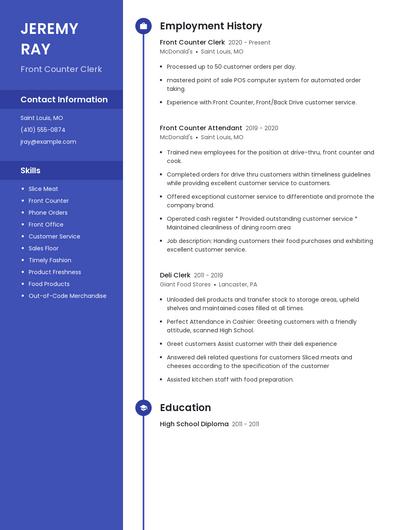 Front Counter Clerk Resume