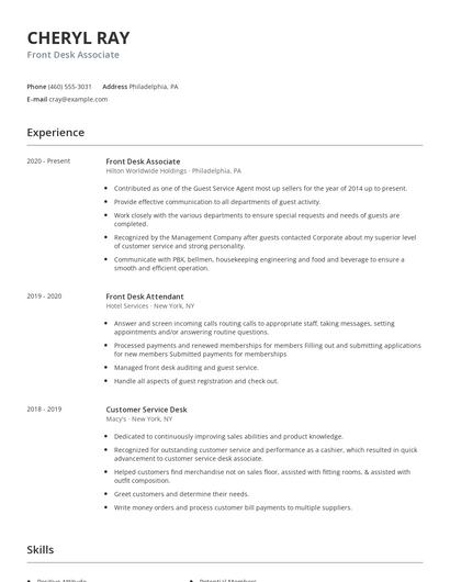 Front Desk Associate Resume