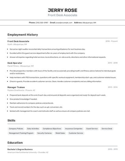 Front Desk Associate Resume
