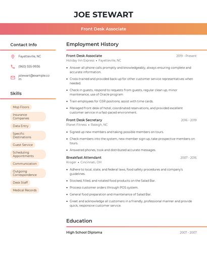 Front Desk Associate Resume