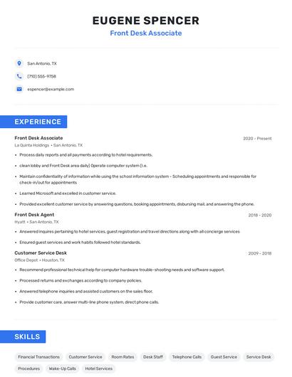 Front Desk Associate Resume