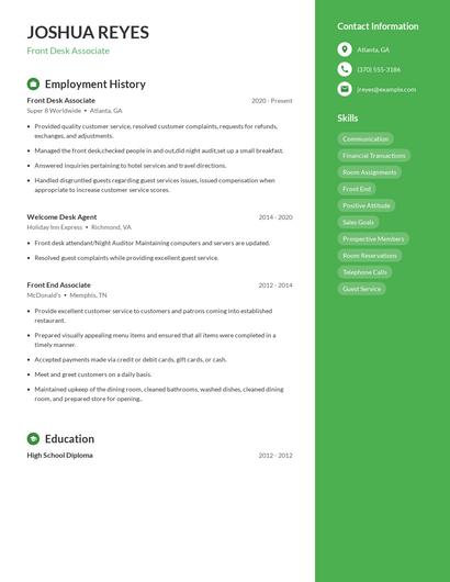 Front Desk Associate Resume