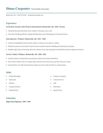 Front Desk Associate Resume