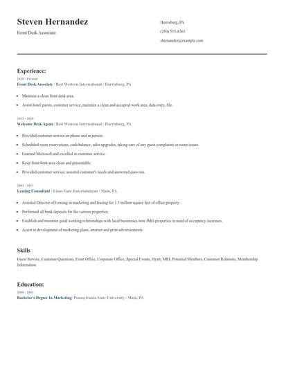Front Desk Associate Resume