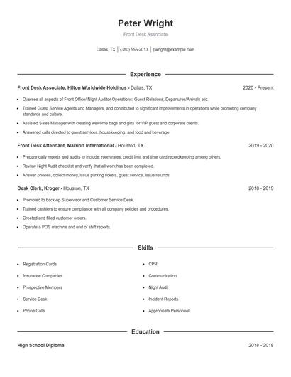 Front Desk Associate Resume