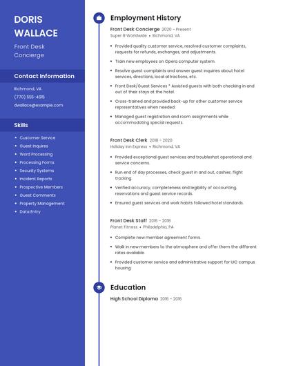 Front Desk Concierge Resume