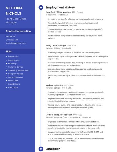 Front Desk/Office Manager Resume