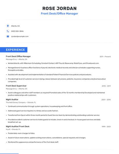 Front Desk/Office Manager Resume