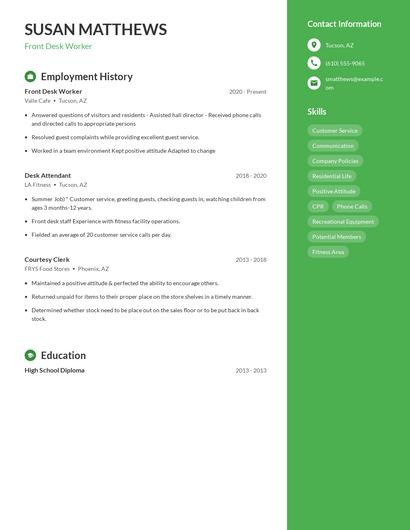 Front Desk Worker Resume