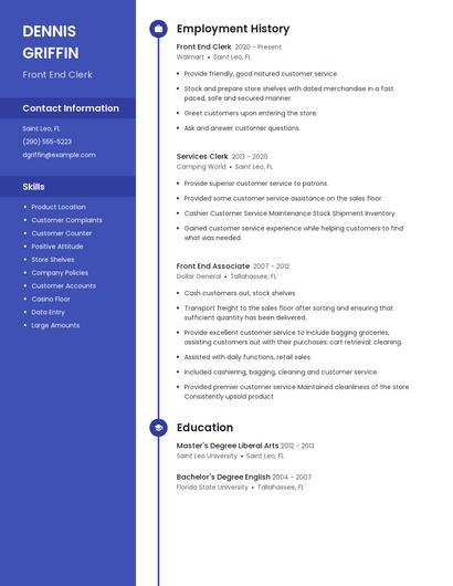 Front End Clerk Resume