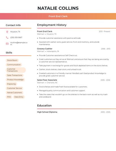 Front End Clerk Resume