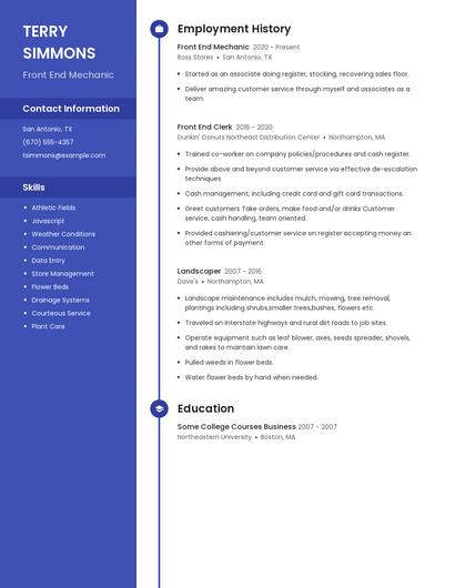 Front End Mechanic Resume