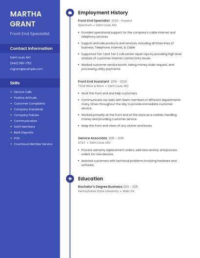 Front End Specialist Resume