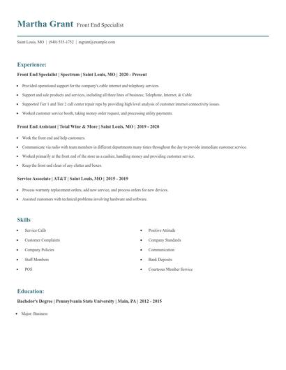 Front End Specialist Resume