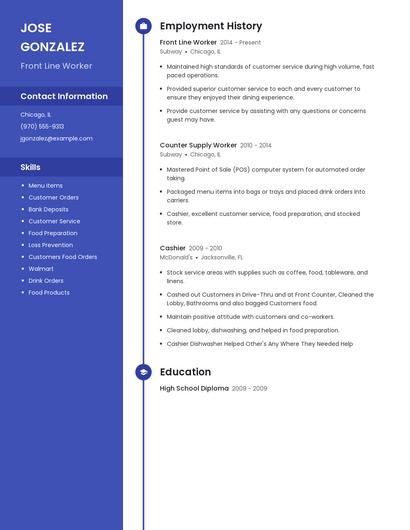 Front Line Worker Resume