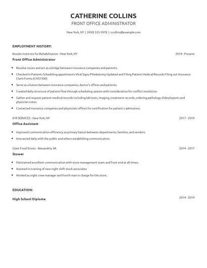 Front Office Administrator Resume