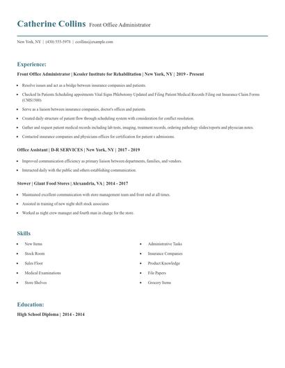 Front Office Administrator Resume