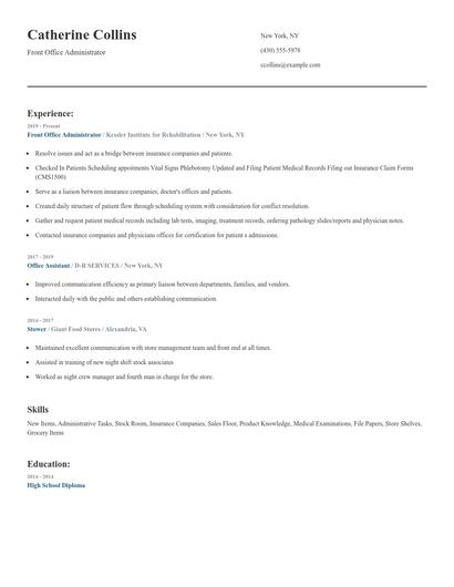 Front Office Administrator Resume