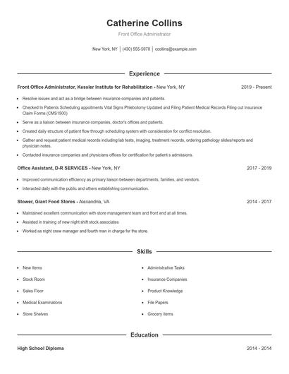 Front Office Administrator Resume