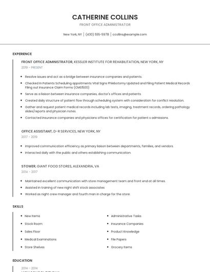 Front Office Administrator Resume