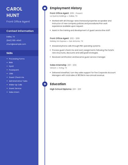 Front Office Agent Resume