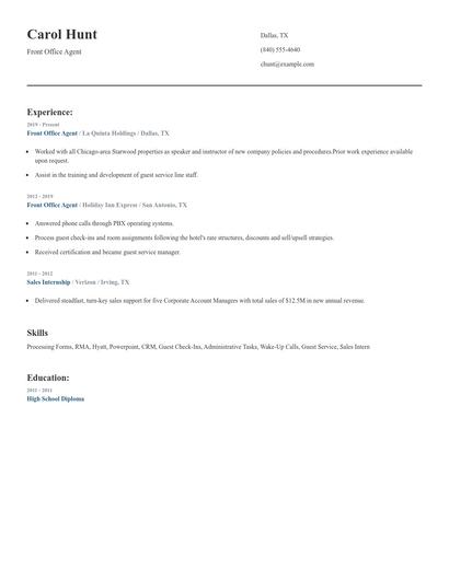 Front Office Agent Resume