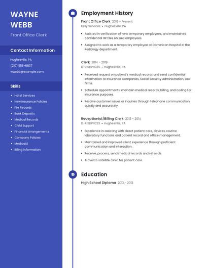 Front Office Clerk Resume