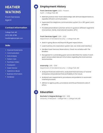 Front Services Agent Resume