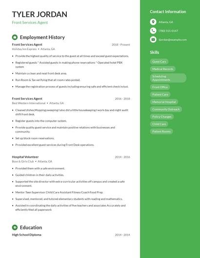 Front Services Agent Resume