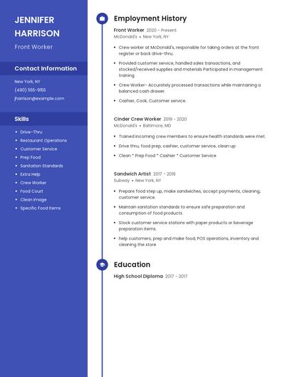 Front Worker Resume