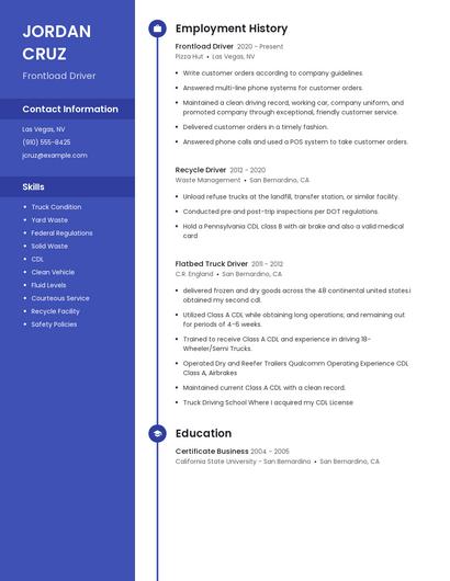 Frontload Driver Resume