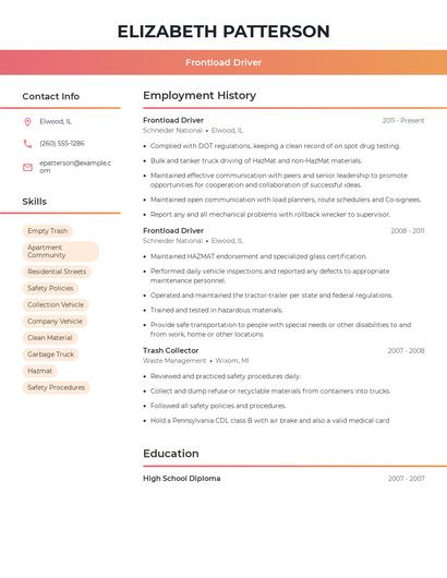 Frontload Driver Resume