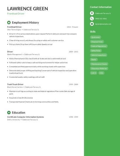 Frontload Driver Resume