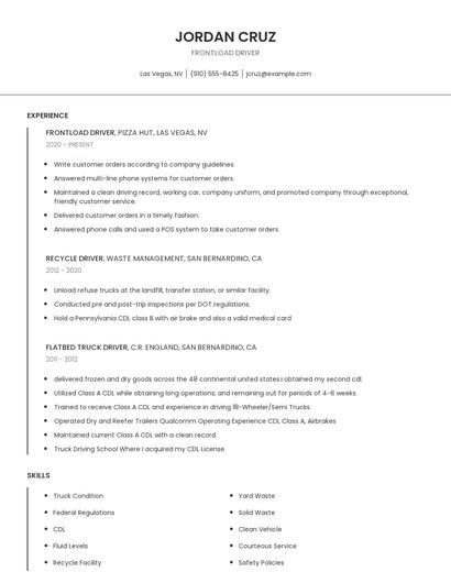Frontload Driver Resume