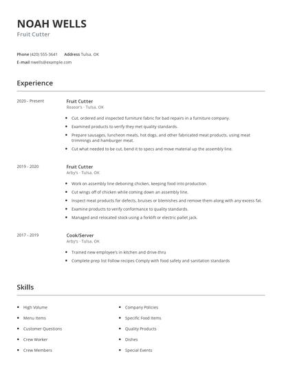 Fruit Cutter Resume