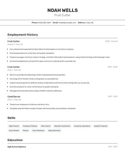 Fruit Cutter Resume