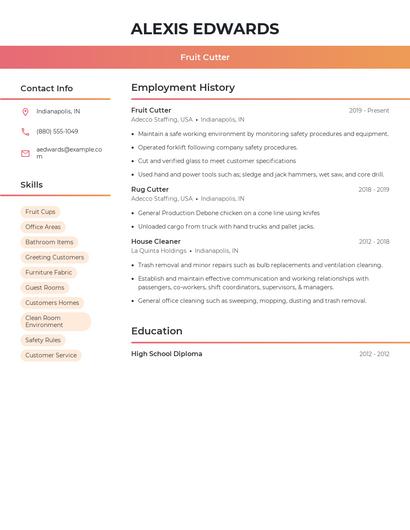 Fruit Cutter Resume