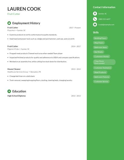 Fruit Cutter Resume