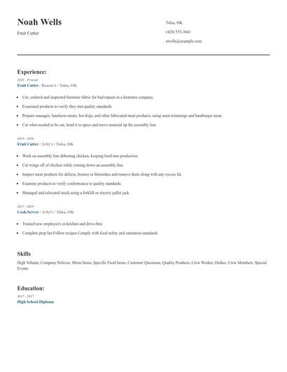 Fruit Cutter Resume