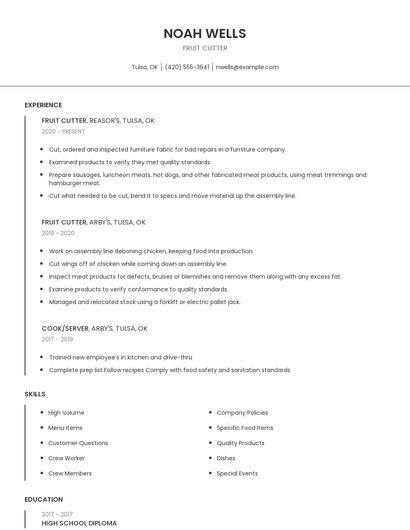 Fruit Cutter Resume