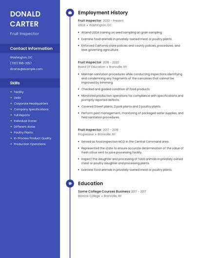 Fruit Inspector Resume