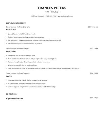 Fruit Packer Resume