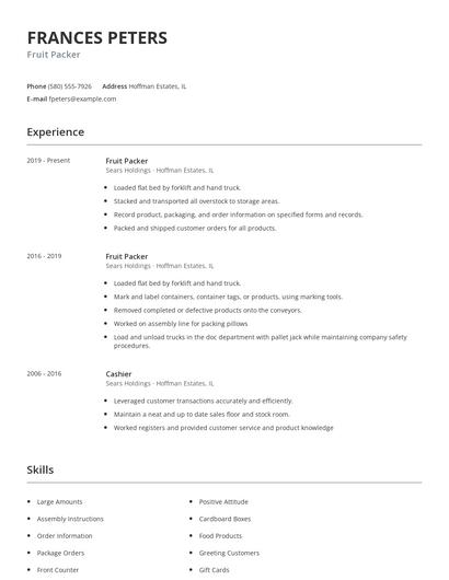 Fruit Packer Resume