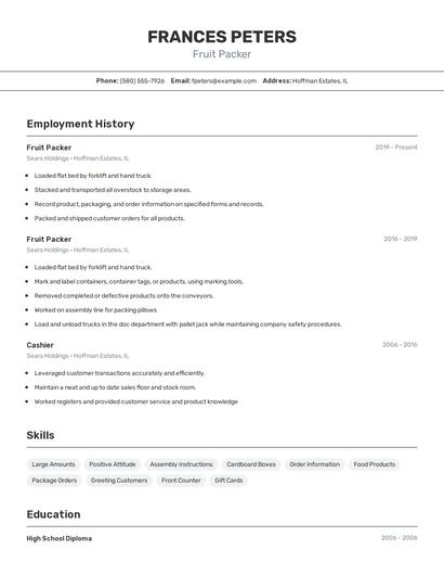 Fruit Packer Resume